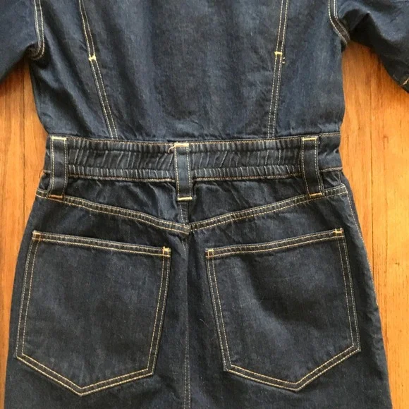NWOT Frame Denim Jean Mini Dress Size M Oversized Details Short Sleeve - Picture 5 of 7